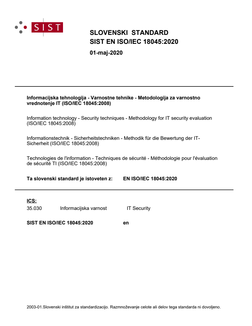 EN ISO/IEC 18045:2020 EN ISO/IEC 18045:2020 - Page 1 preview