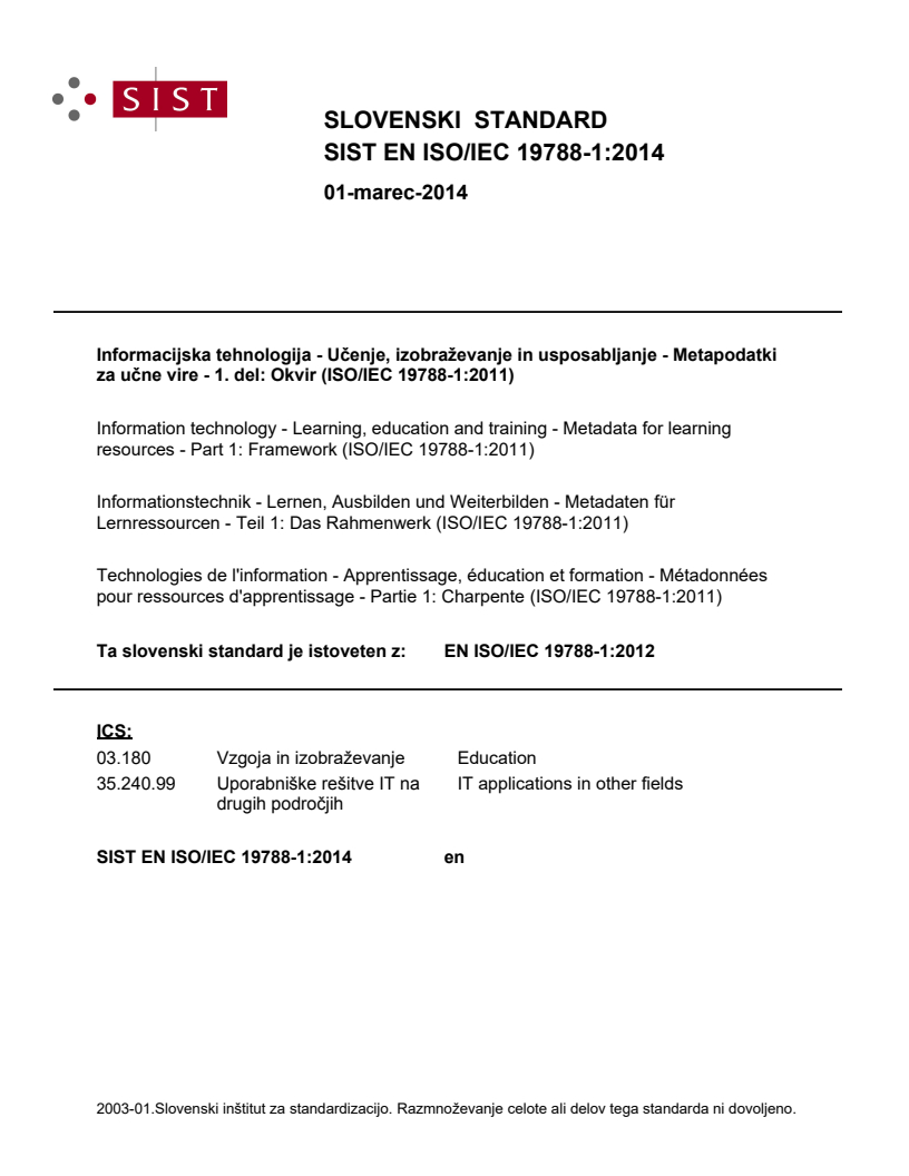 EN ISO/IEC 19788-1:2012 EN ISO/IEC 19788-1:2014 - Page 1 preview