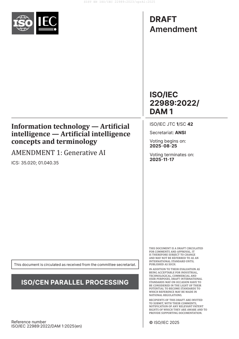 EN ISO/IEC 22989:2023/oprA1:2025