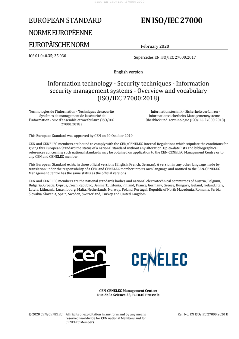 EN ISO/IEC 27000:2020 EN ISO/IEC 27000:2020 - Page 3 preview