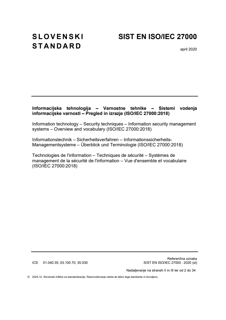 EN ISO/IEC 27000:2020 EN ISO/IEC 27000:2020 - Page 1 preview