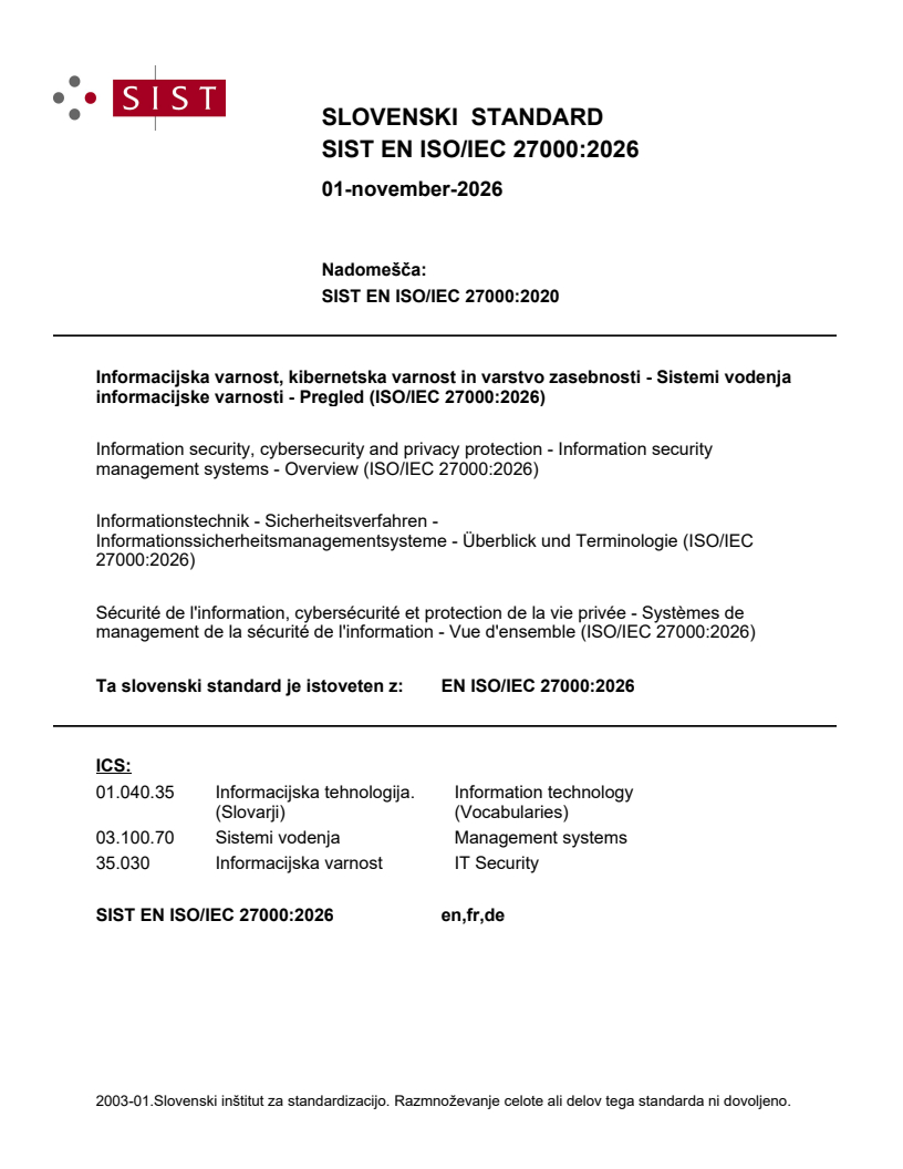 EN ISO/IEC 27000:2026 EN ISO/IEC 27000:2026 - Page 1 preview
