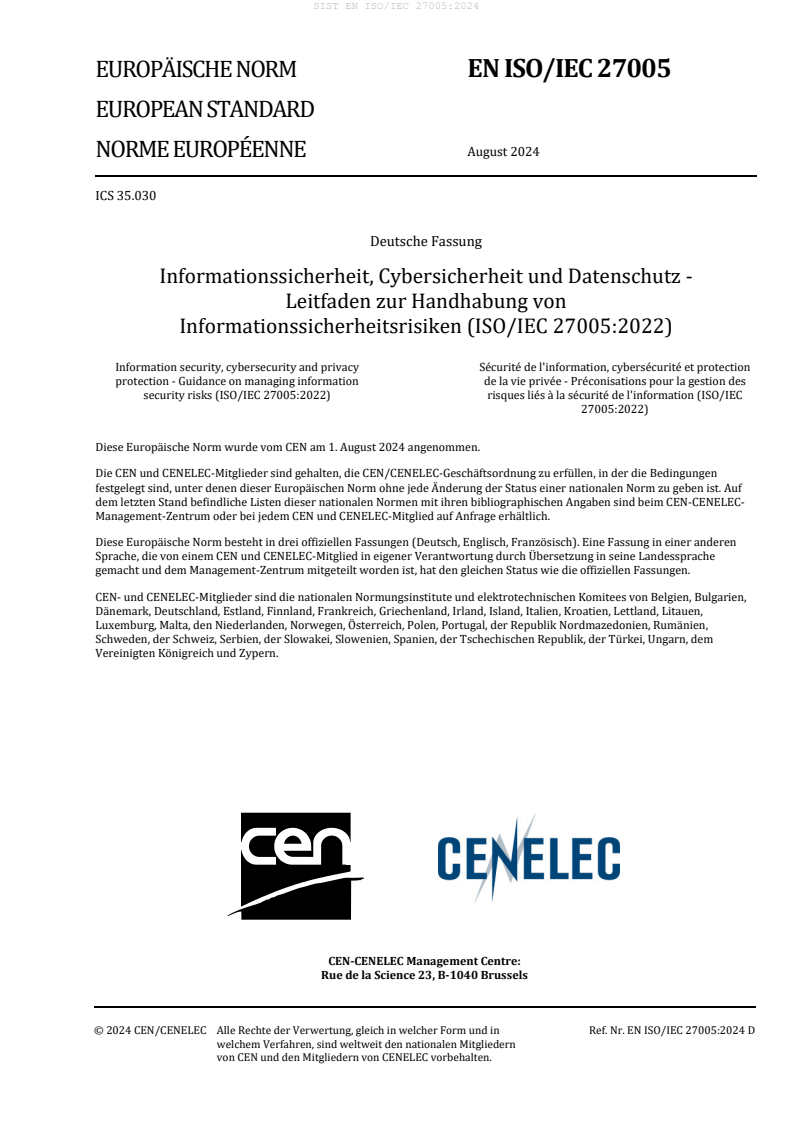 SIST EN ISO/IEC 27005:2024