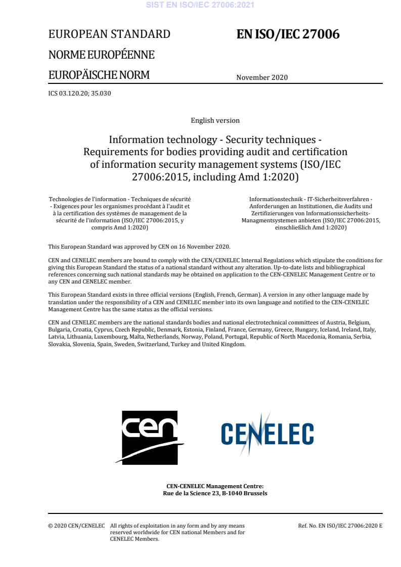 EN ISO/IEC 27006:2020 EN ISO/IEC 27006:2021 - Page 3 preview