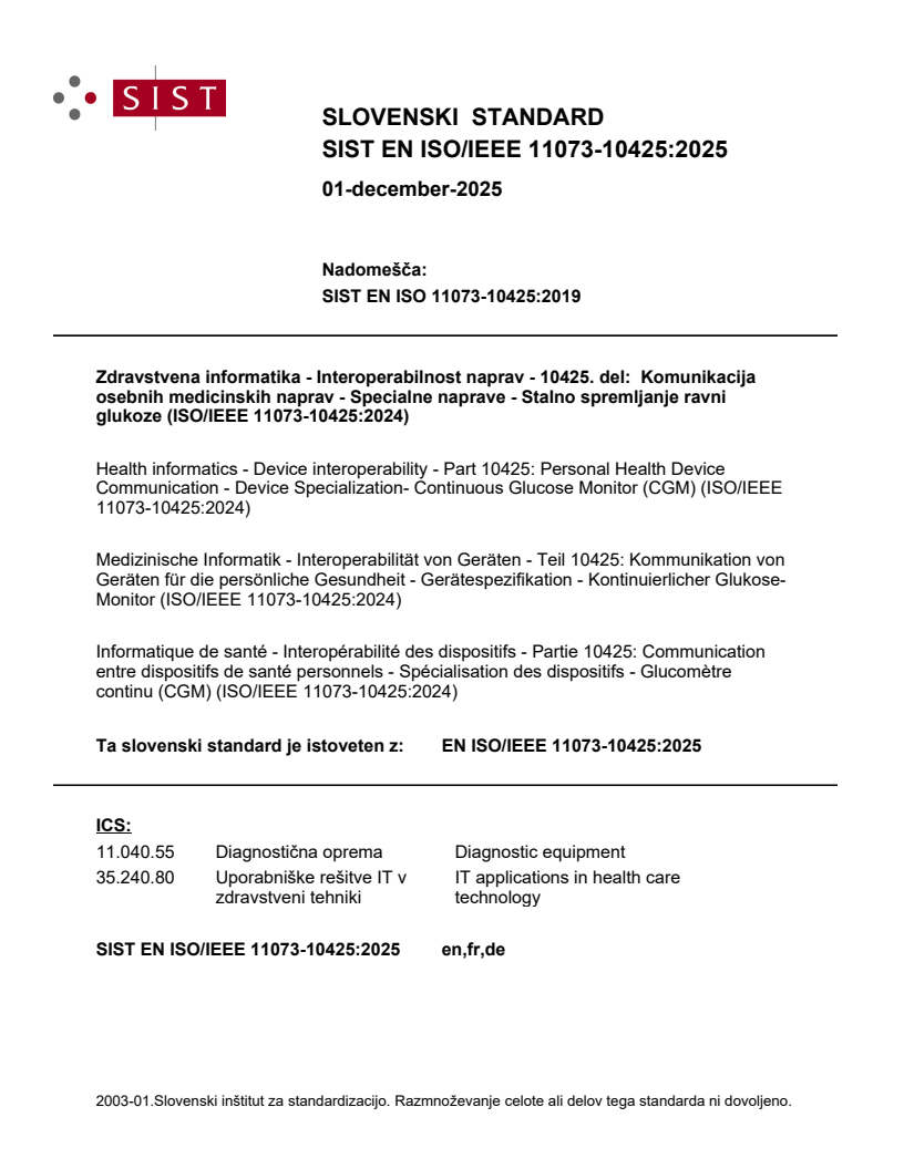 SIST EN ISO/IEEE 11073-10425:2025 SIST EN ISO/IEEE 11073-10425:2025