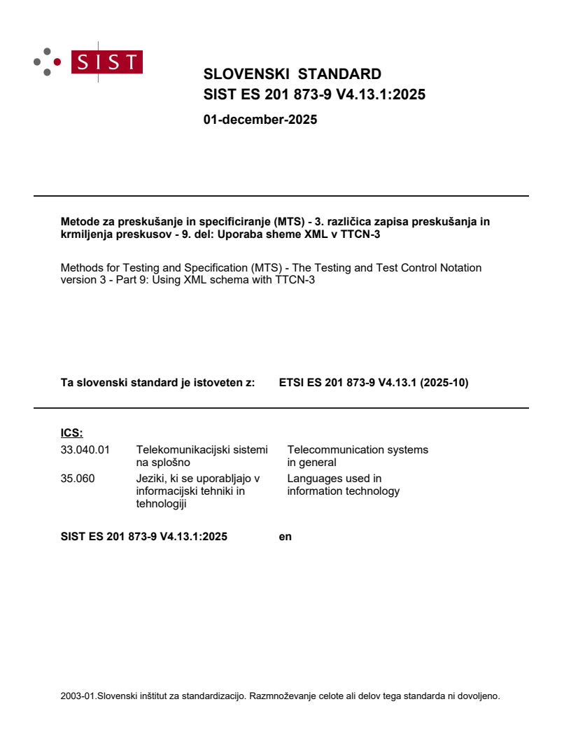 SIST ES 201 873-9 V4.13.1:2025