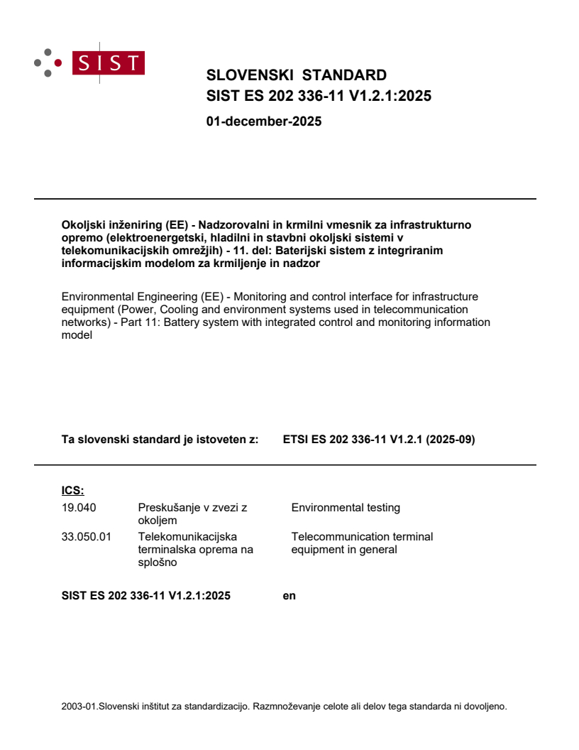 SIST ES 202 336-11 V1.2.1:2025 - BARVE