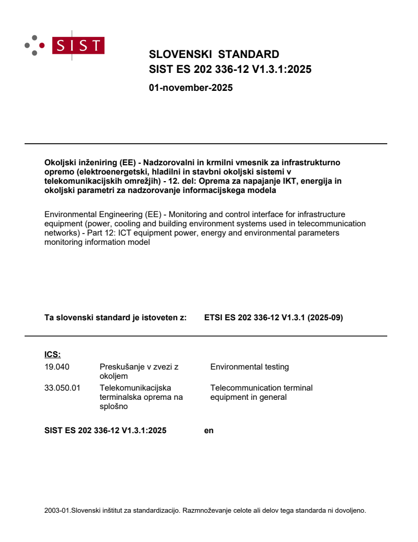 SIST ES 202 336-12 V1.3.1:2025 - BARVE