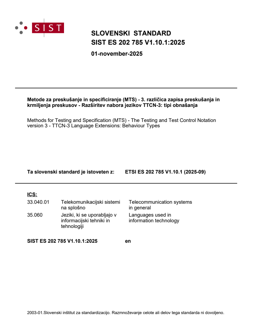 SIST ES 202 785 V1.10.1:2025