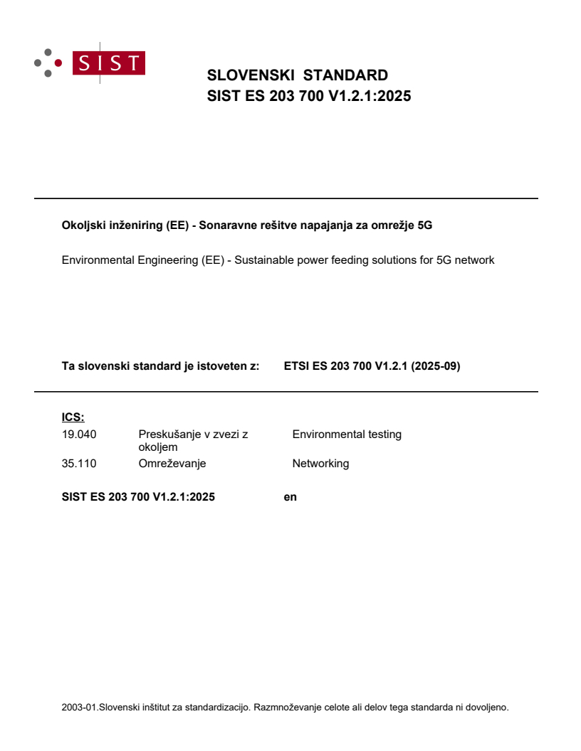 SIST ES 203 700 V1.2.1:2025 - BARVE