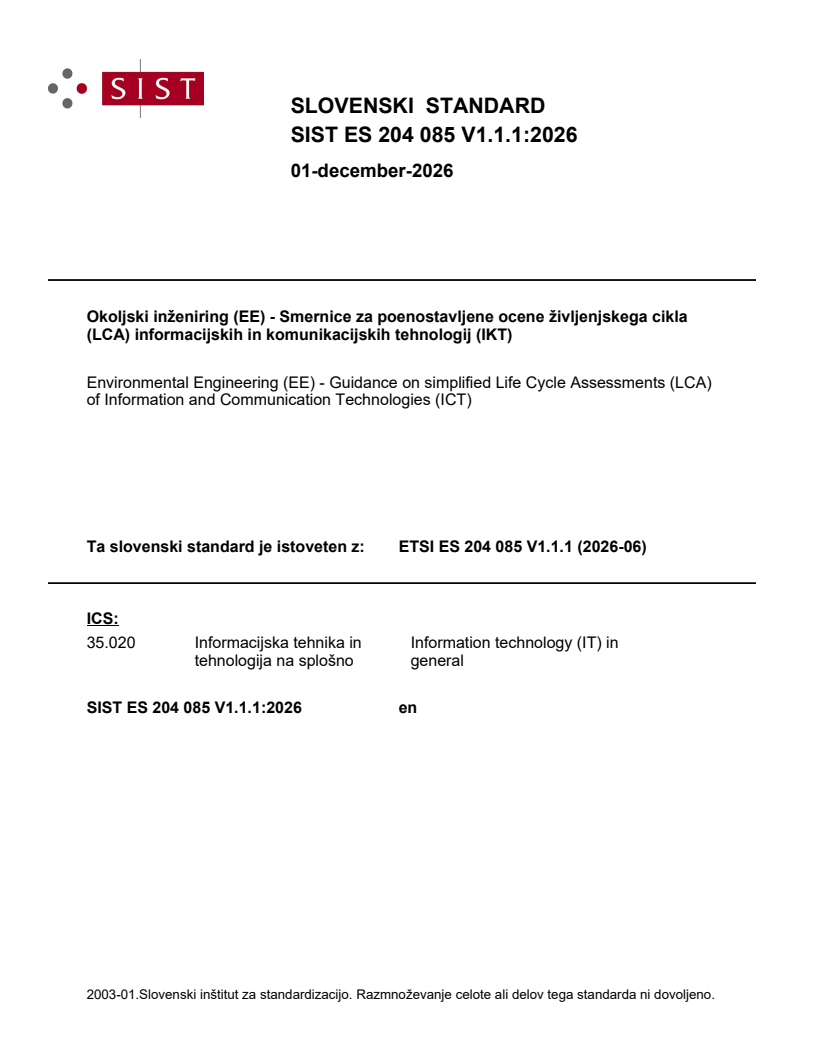 SIST ES 204 085 V1.1.1:2026 SIST ES 204 085 V1.1.1:2026 - BARVE - Page 1 preview