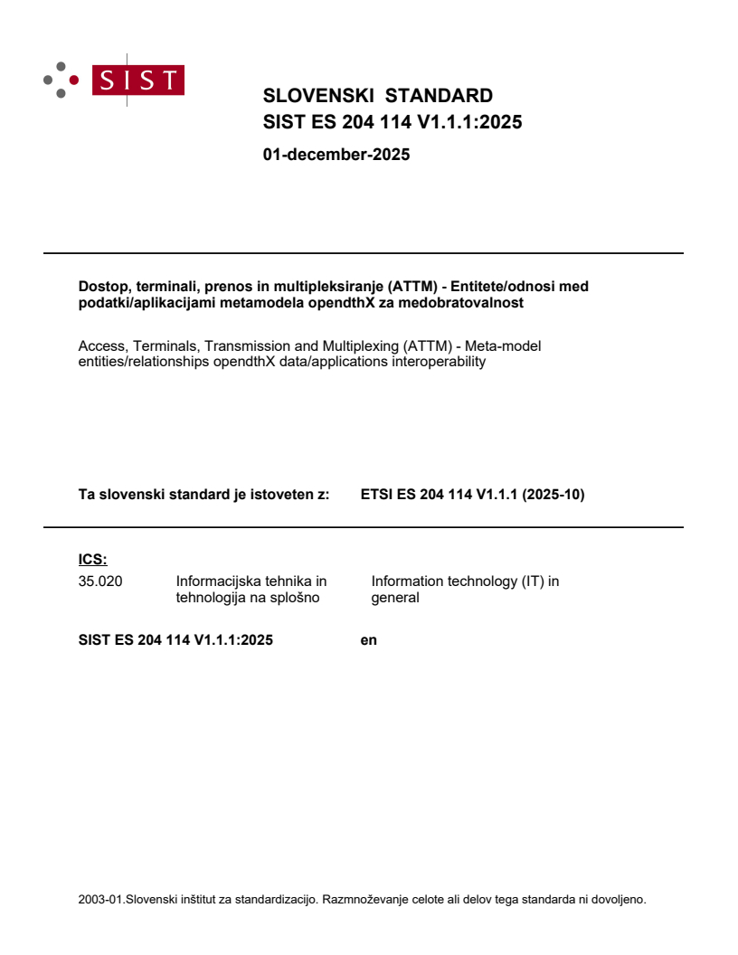 SIST ES 204 114 V1.1.1:2025 - BARVE
