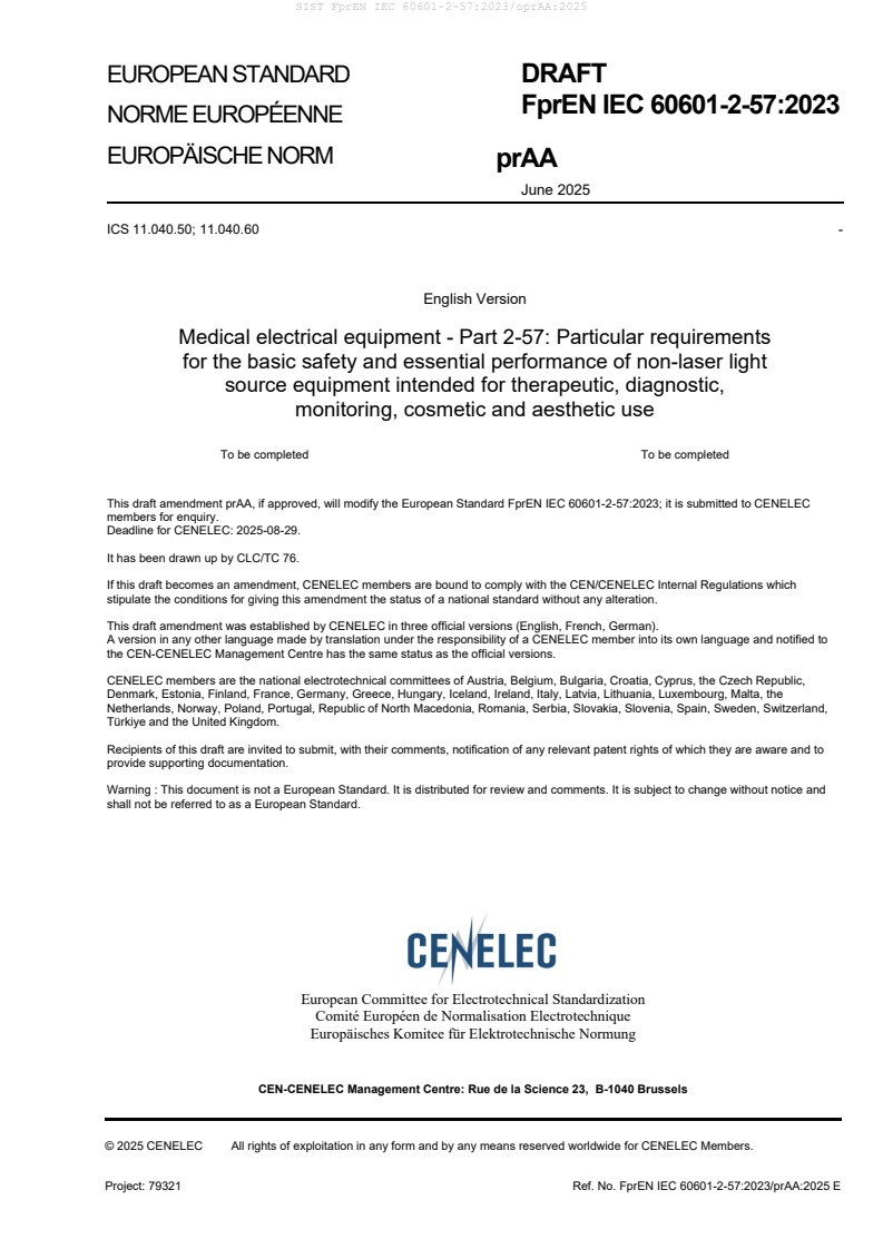FprEN IEC 60601-2-57:2023/oprAA:2025