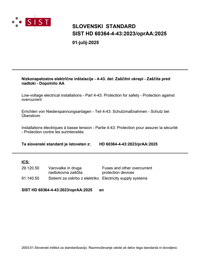 HD 60364-4-43:2023/oprAA:2025