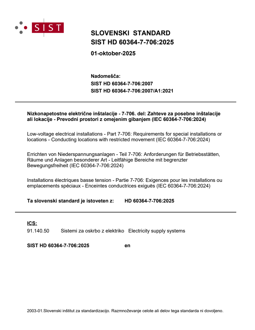 SIST HD 60364-7-706:2025