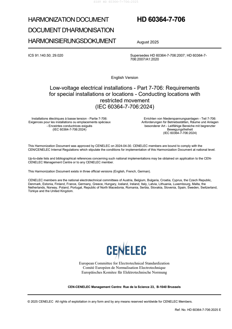 SIST HD 60364-7-706:2025