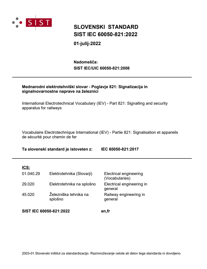 IEC 60050-821:2017 IEC 60050-821:2022 - Page 1 preview
