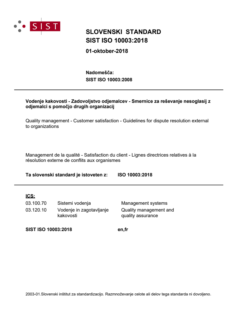 ISO 10003:2018 ISO 10003:2018 - BARVE - Page 1 preview