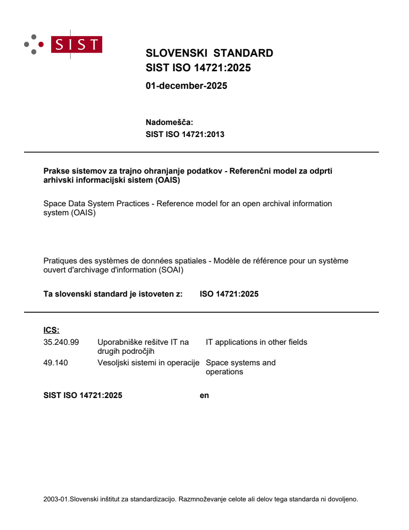 SIST ISO 14721:2025 SIST ISO 14721:2025 - BARVE