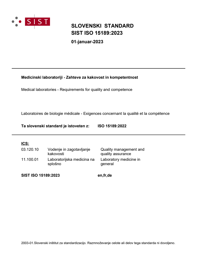 SIST ISO 15189:2023 SIST ISO 15189:2023 - Page 1 preview