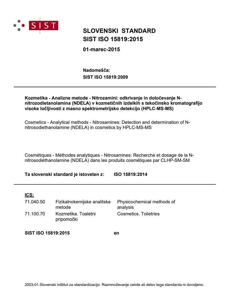 ISO 15819:2014 ISO 15819:2015 - BARVE - Page 1 preview