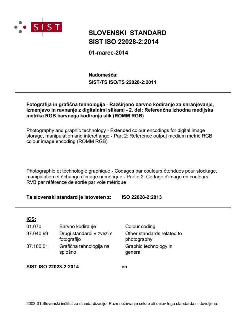 SIST ISO 22028-2:2014 SIST ISO 22028-2:2014 - BARVE - Page 1 preview