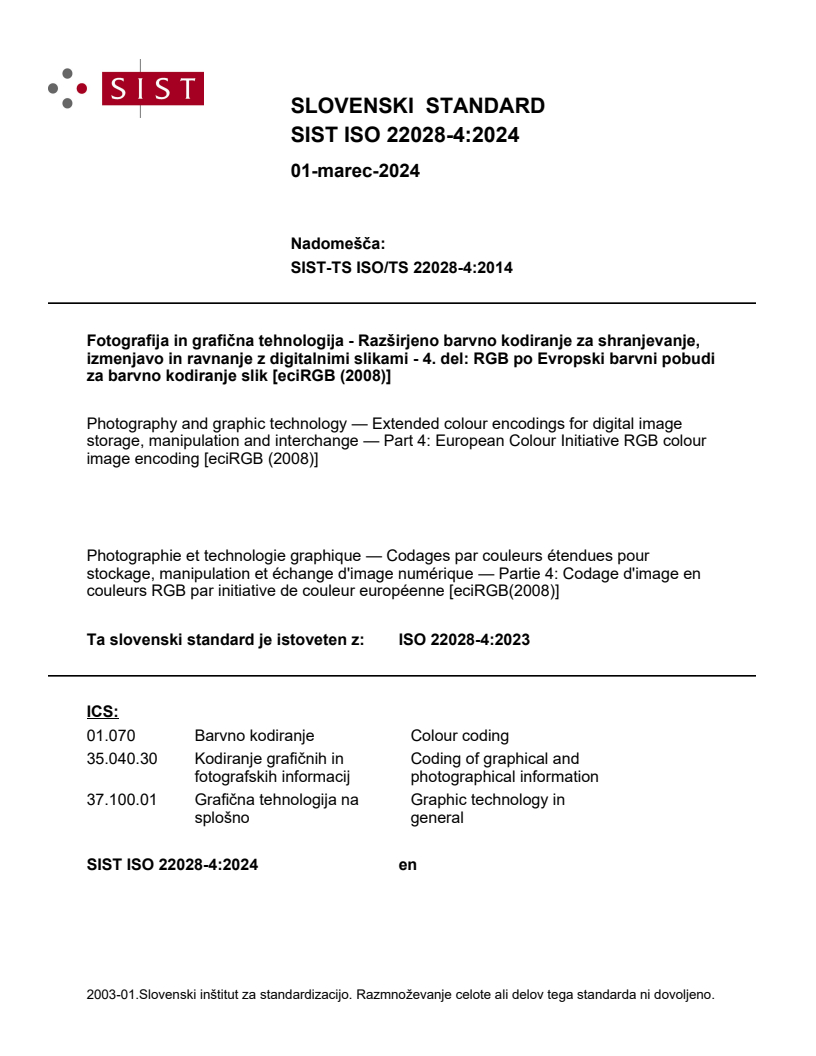 ISO 22028-4:2023 ISO 22028-4:2024 - BARVE - Page 1 preview