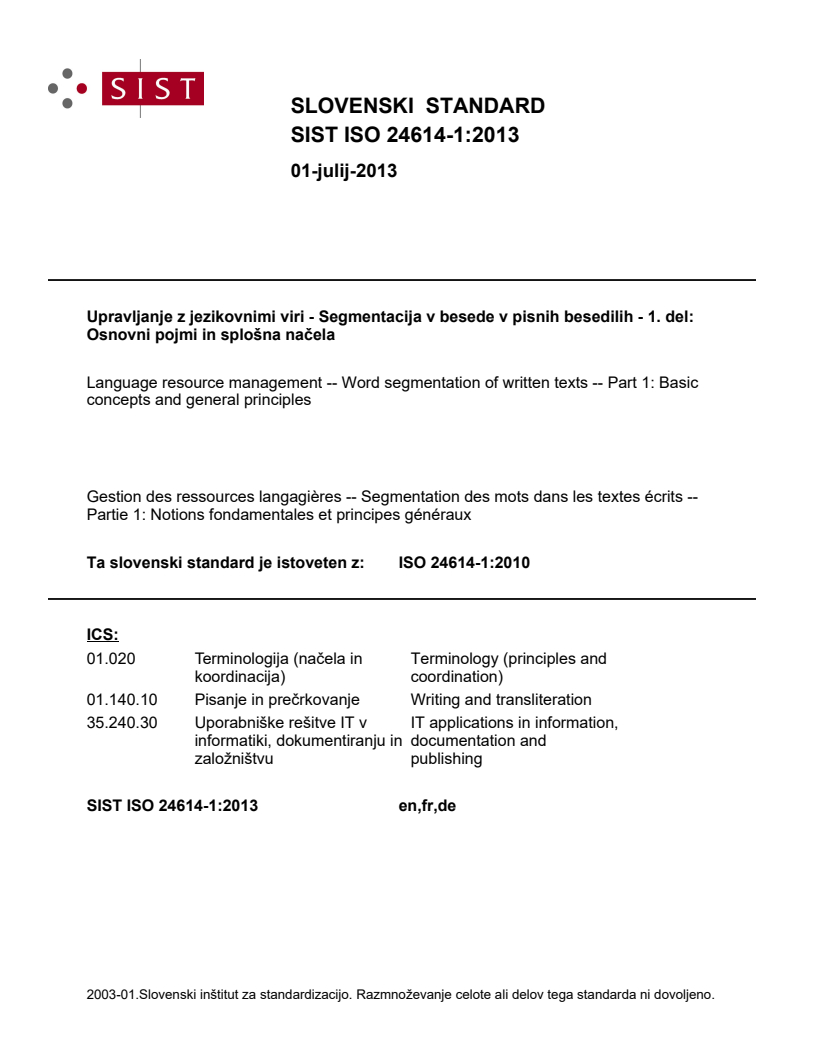 SIST ISO 24614-1:2013 SIST ISO 24614-1:2013 - BARVE - Page 1 preview