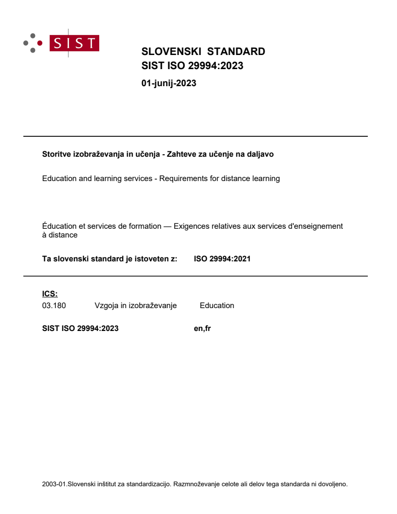 SIST ISO 29994:2023 SIST ISO 29994:2023 - Page 1 preview