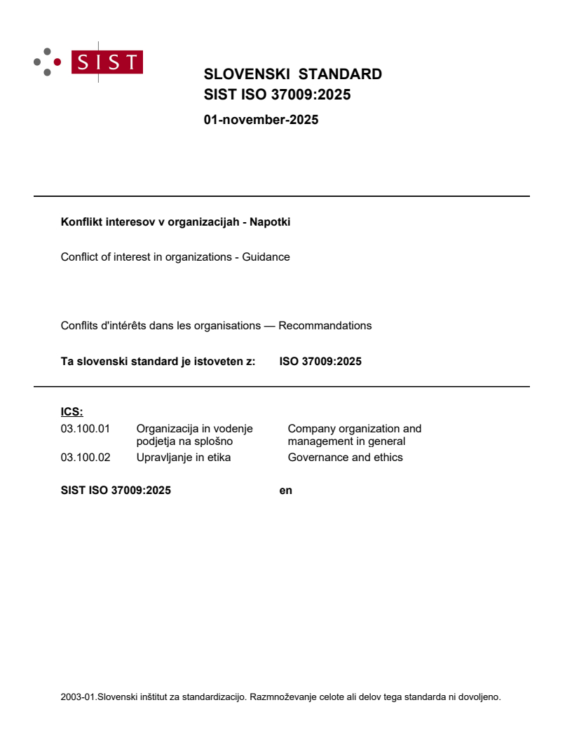SIST ISO 37009:2025