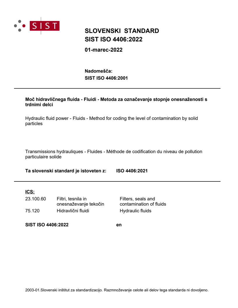 ISO 4406:2021 ISO 4406:2022 - Page 1 preview