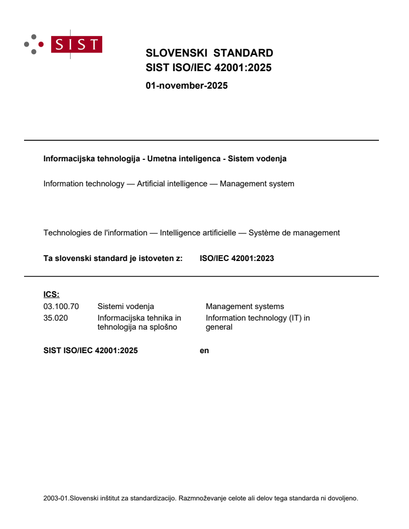 SIST ISO/IEC 42001:2025 SIST ISO/IEC 42001:2025