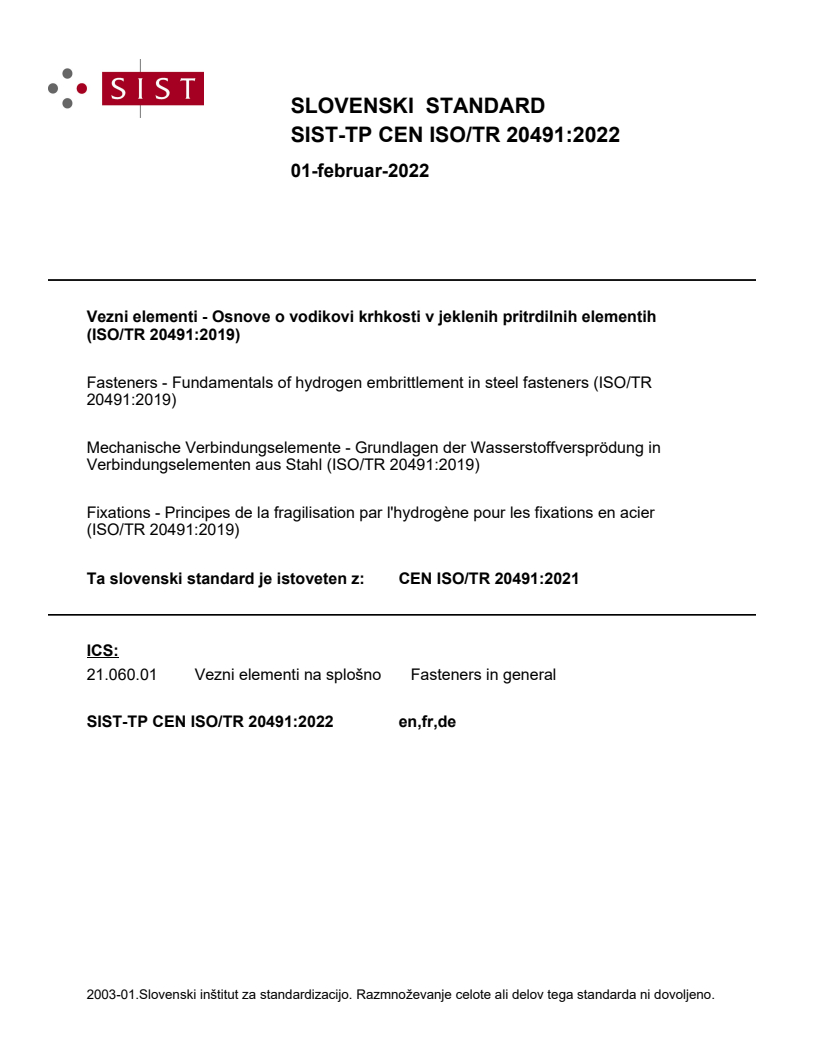 CEN ISO/TR 20491:2021 TP CEN ISO/TR 20491:2022 - Page 1 preview