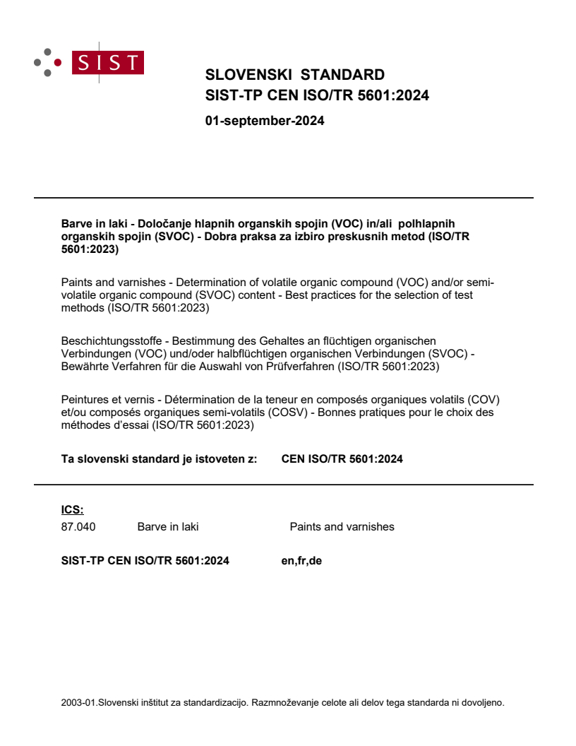 CEN ISO/TR 5601:2024 TP CEN ISO/TR 5601:2024 - Page 1 preview