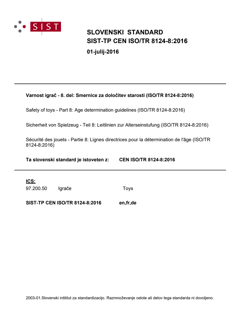 CEN ISO/TR 8124-8:2016 TP CEN ISO/TR 8124-8:2016 - Page 1 preview