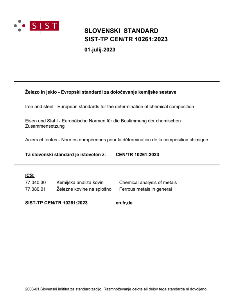 CEN/TR 10261:2023 TP CEN/TR 10261:2023 - BARVE - Page 1 preview