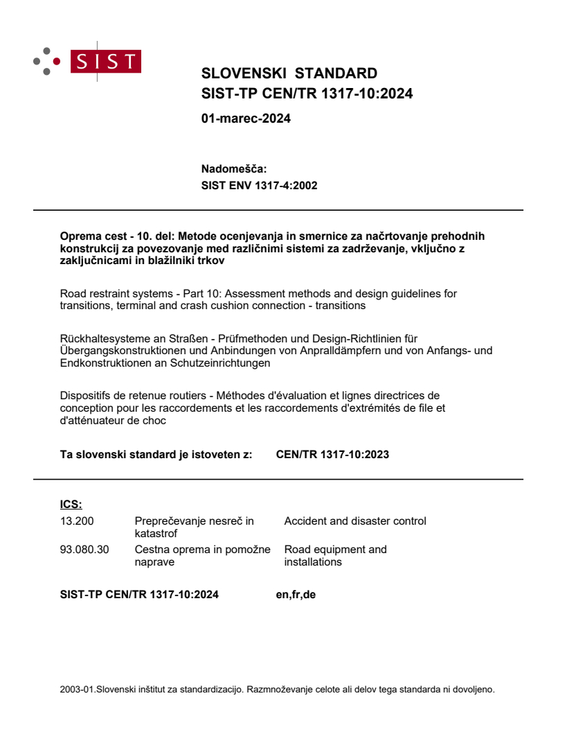 CEN/TR 1317-10:2023 TP CEN/TR 1317-10:2024 - Page 1 preview