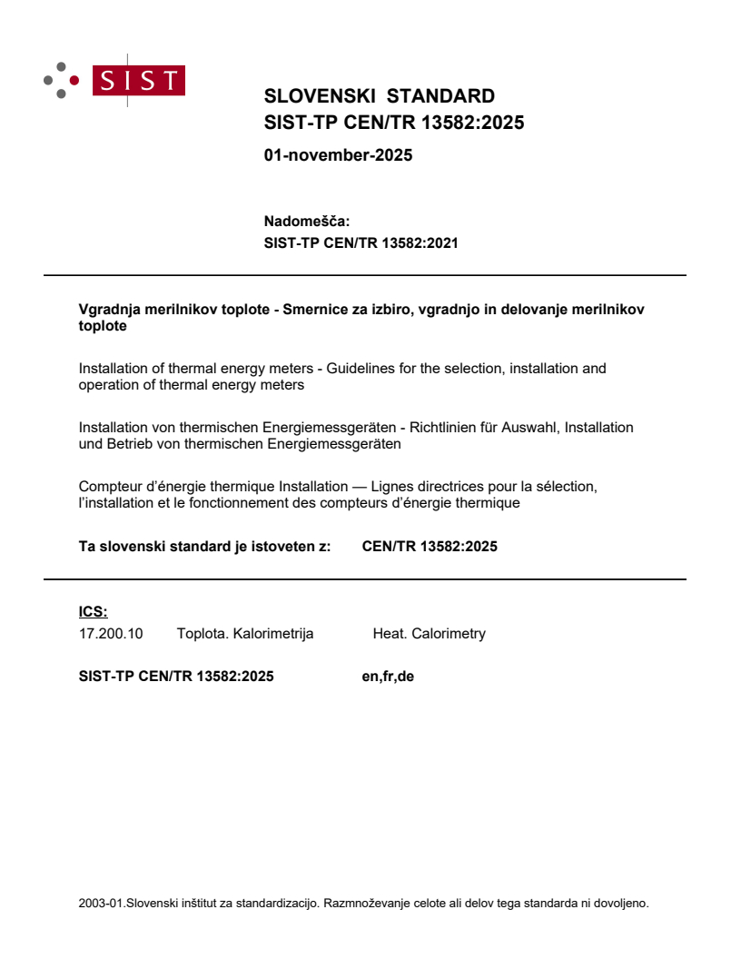 TP CEN/TR 13582:2025 - BARVE
