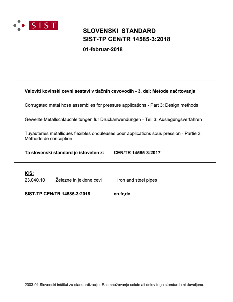 CEN/TR 14585-3:2017 TP CEN/TR 14585-3:2018 - Page 1 preview