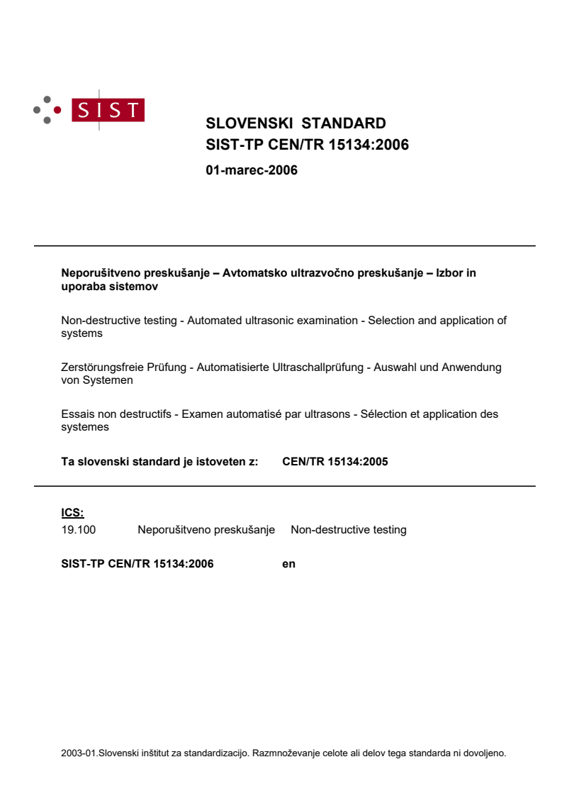 CEN/TR 15134:2005 TP CEN/TR 15134:2006 - Page 1 preview