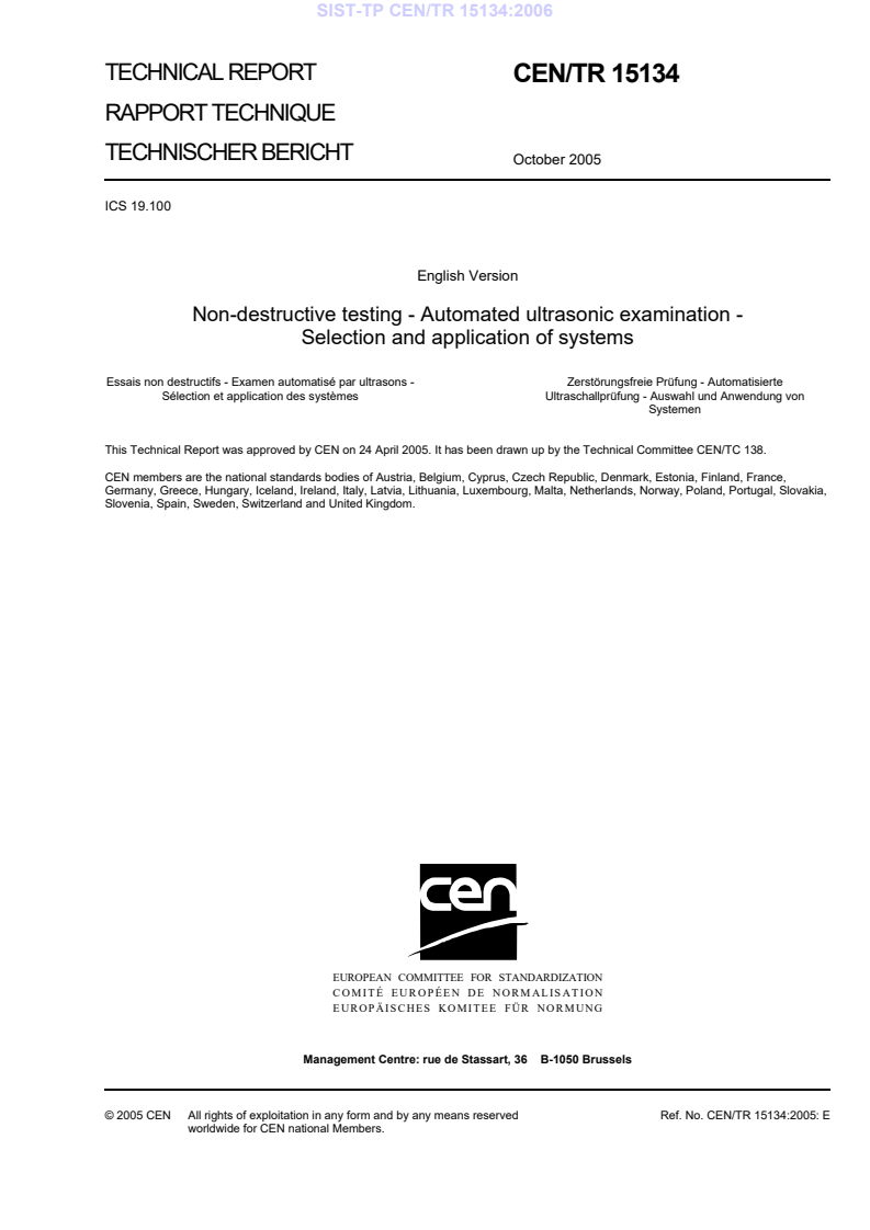 CEN/TR 15134:2005 TP CEN/TR 15134:2006 - Page 3 preview
