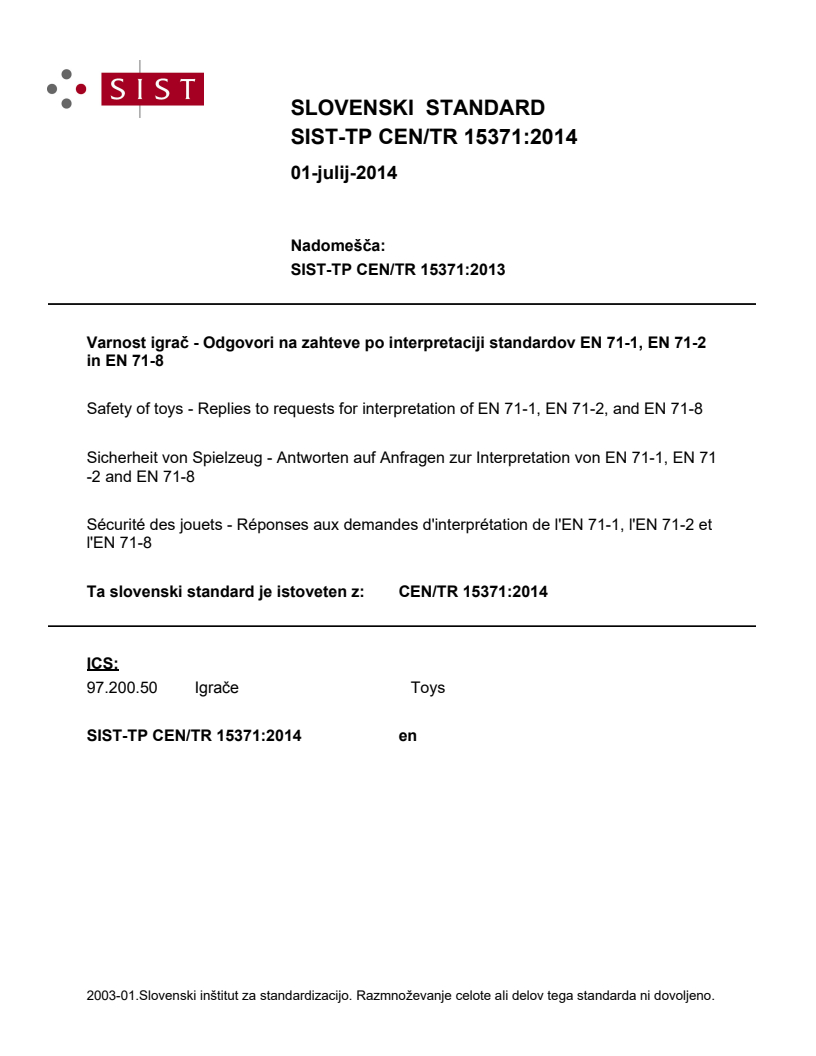 CEN/TR 15371:2014 TP CEN/TR 15371:2014 - BARVE - Page 1 preview