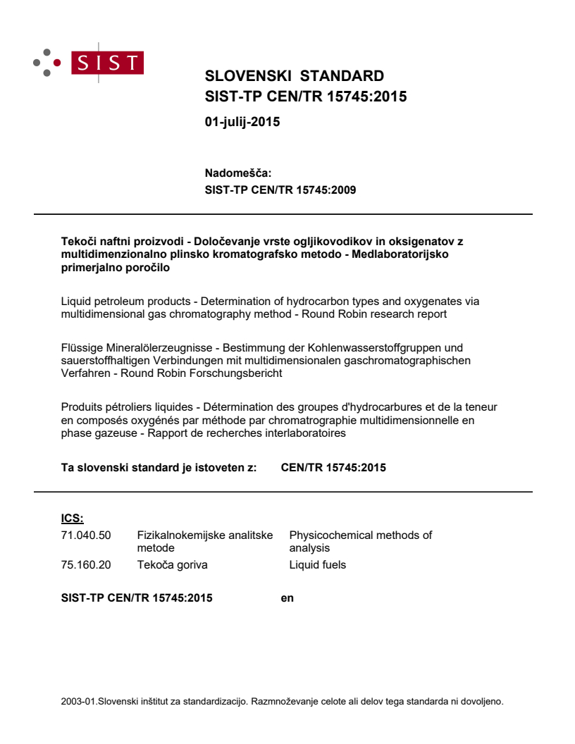 CEN/TR 15745:2015 TP CEN/TR 15745:2015 - BARVE - Page 1 preview