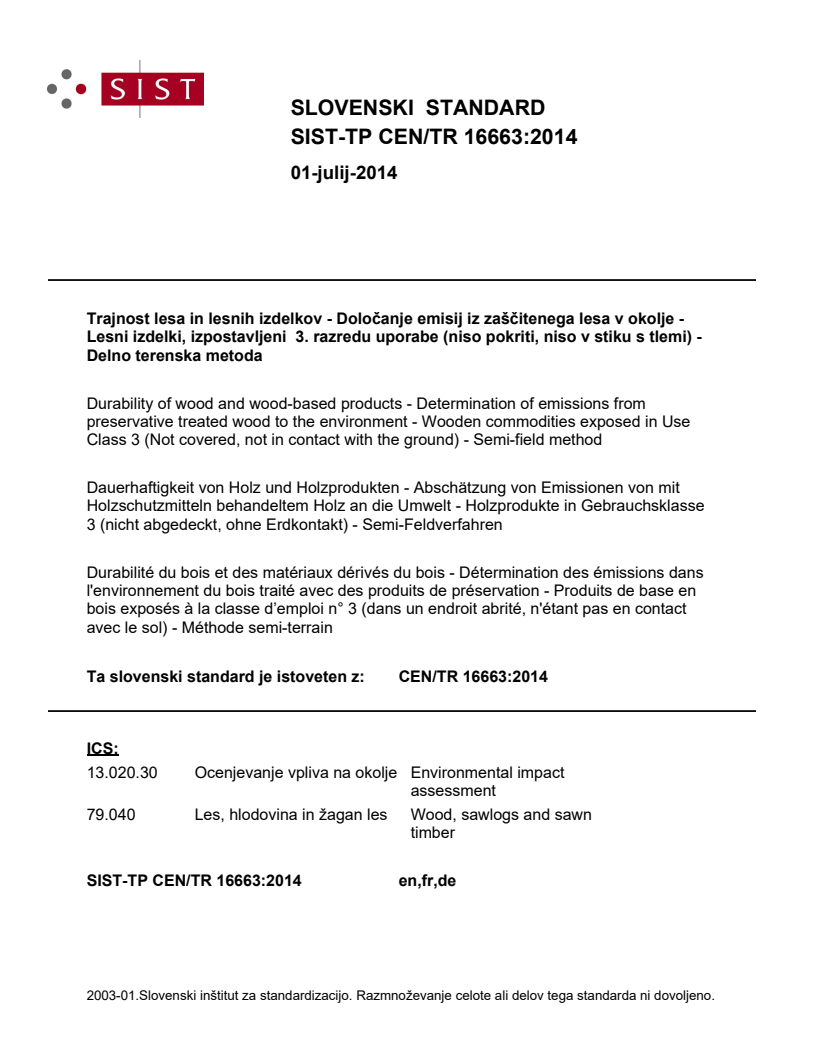 CEN/TR 16663:2014 TP CEN/TR 16663:2014 - BARVE - Page 1 preview
