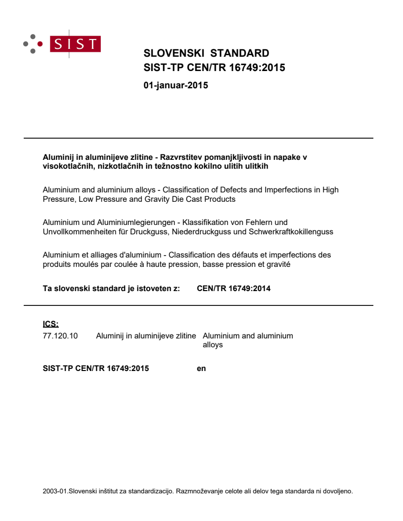 CEN/TR 16749:2014 TP CEN/TR 16749:2015 - BARVE - Page 1 preview