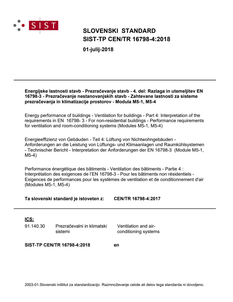 CEN/TR 16798-4:2017 TP CEN/TR 16798-4:2018 - BARVE - Page 1 preview
