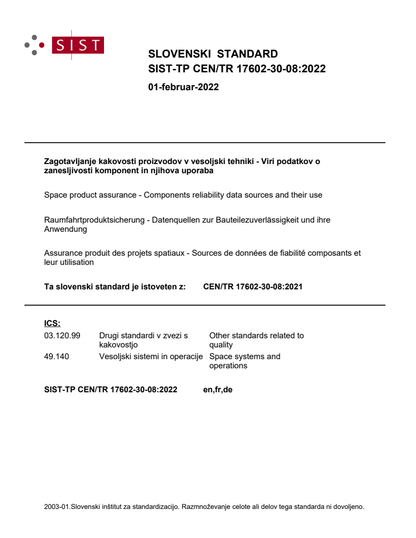 CEN/TR 17602-30-08:2021 TP CEN/TR 17602-30-08:2022 - BARVE - Page 1 preview