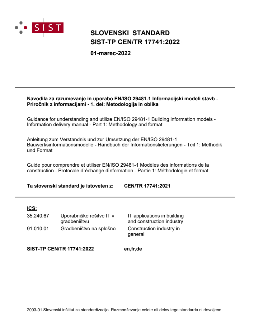 CEN/TR 17741:2021 TP CEN/TR 17741:2022 - BARVE - Page 1 preview