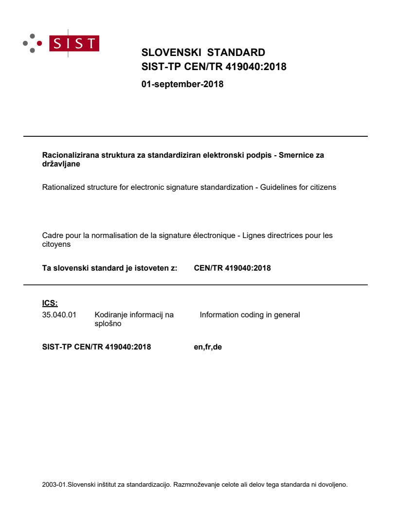 CEN/TR 419040:2018 TP CEN/TR 419040:2018 - BARVE - Page 1 preview