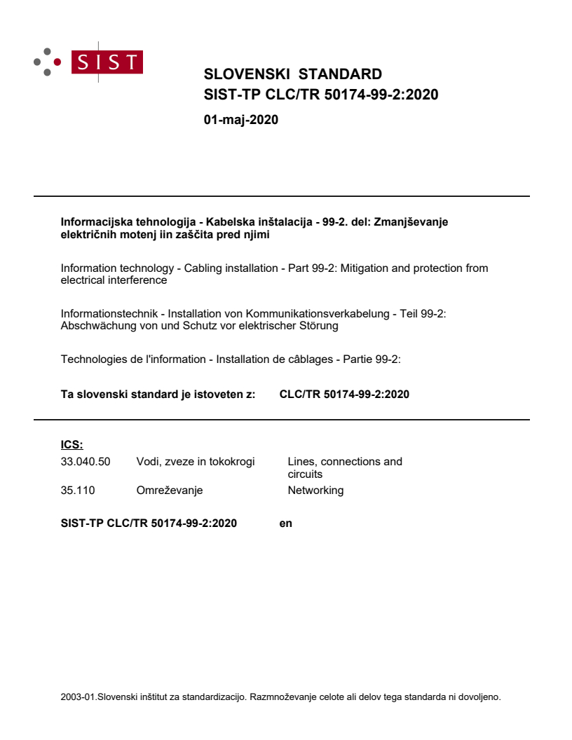 TP CLC/TR 50174-99-2:2020
